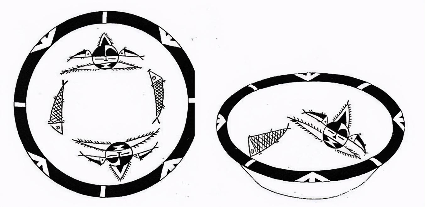 人面鱼纹彩陶盆手绘图片